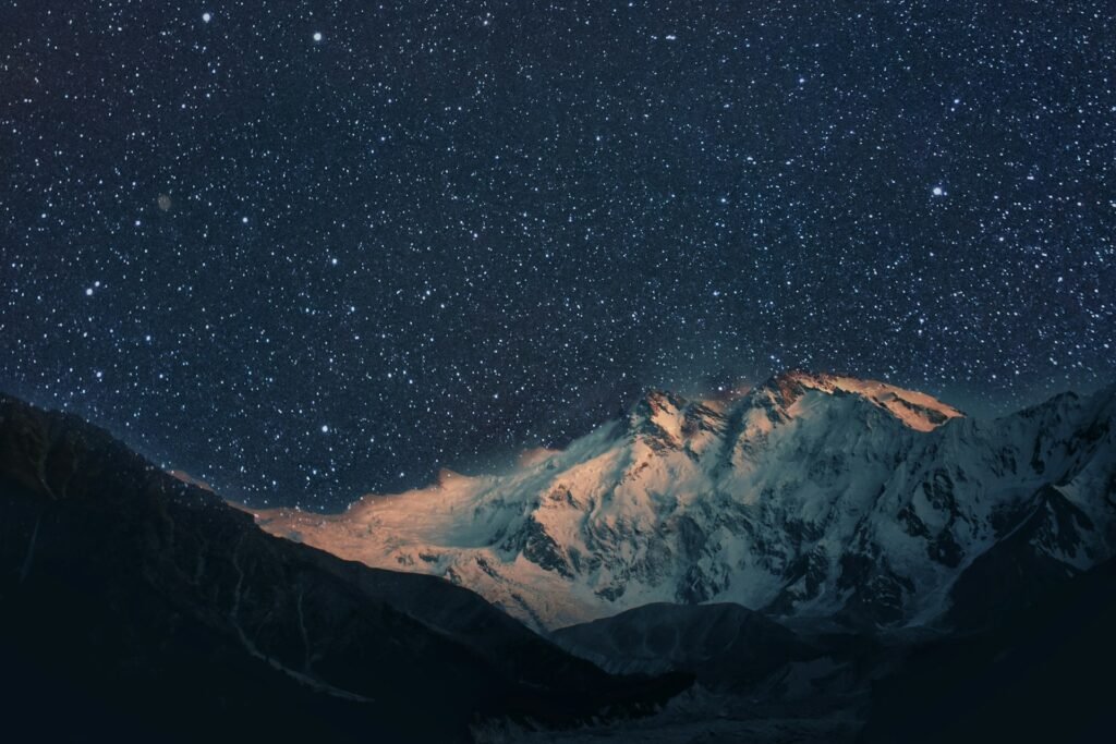 Night sky over Nanga Parbat from Fairy Meadows